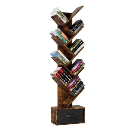 9 Tier Tree Bookshelf With Drawer Bookcase