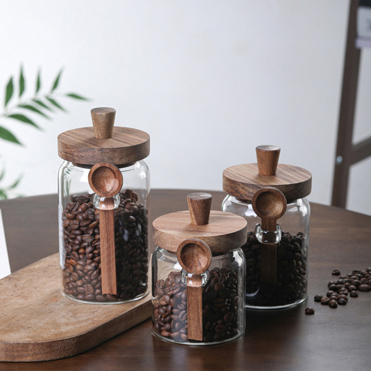 3 Pcs Glass Coffee Jars With Spoons