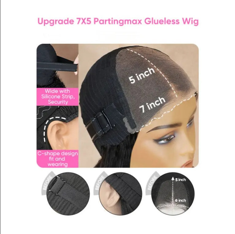 9x6 Lace Wavy Layer Cut Non-Glue Wig With Curtain Bangs Black Female Human Hair Wig
