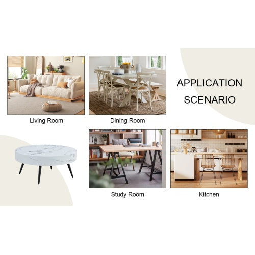 White Marble-Patterned Round Coffee Table