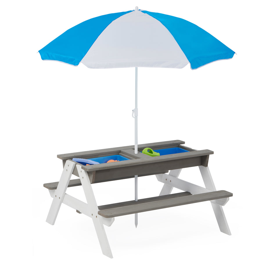 3-in-1 Children's Outdoor Wooden Picnic Table With Umbrella