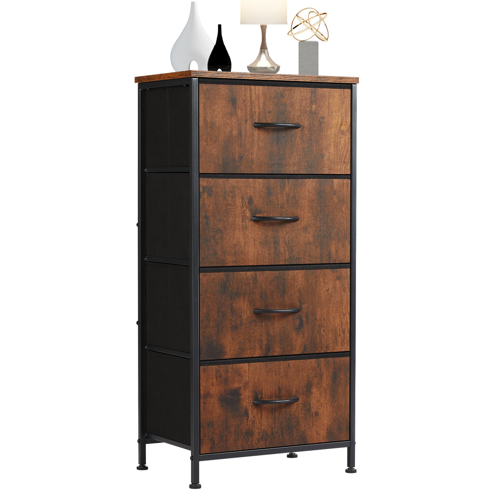 Chest Of Drawers, Metal Frame And Wood Top Dresser