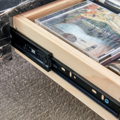 Modern Two-Tier Clear Tempered Glass And Black Marble Texture