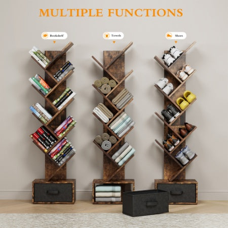9 Tier Tree Bookshelf With Drawer Bookcase