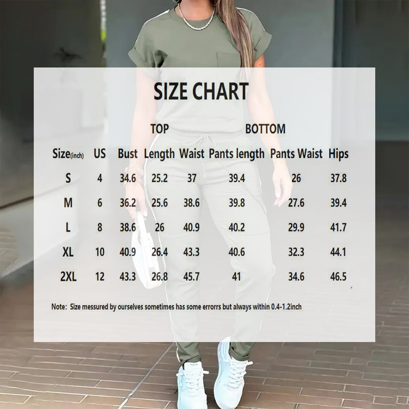 Women's Solid Color Short Sleeve Two-Piece Set