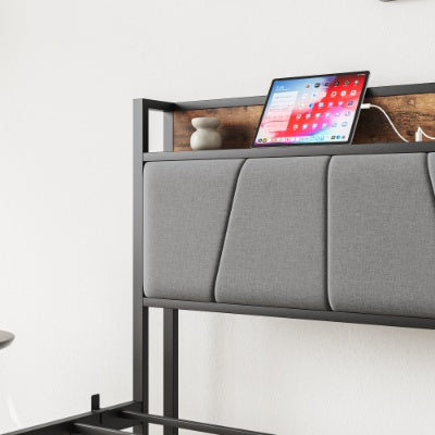 Twin Size Bed Frame, Storage Headboard With Charging Station