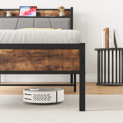 Twin Size Bed Frame, Storage Headboard With Charging Station