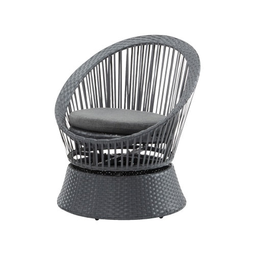 Modern Gray Wicker Lounge Chair With Rattan And Iron Frame