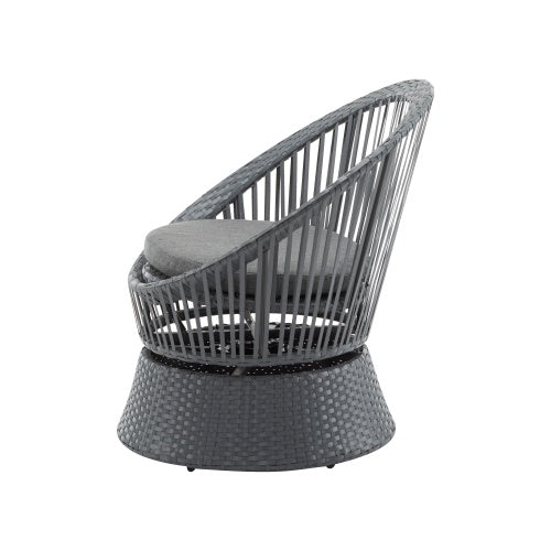 Modern Gray Wicker Lounge Chair With Rattan And Iron Frame