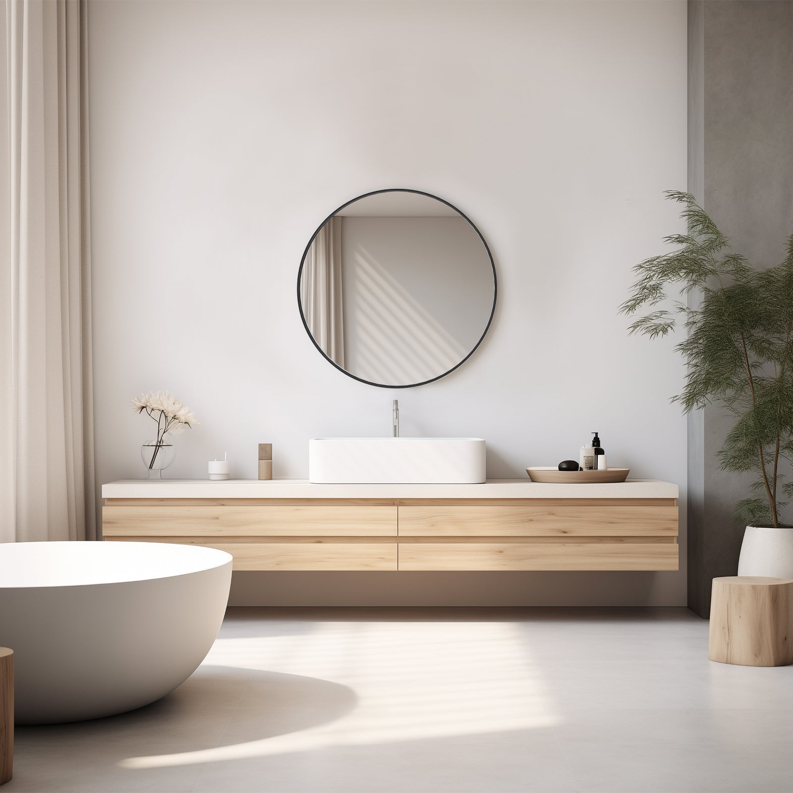 Black Circular Wall Mirror
