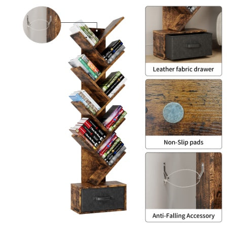 9 Tier Tree Bookshelf With Drawer Bookcase