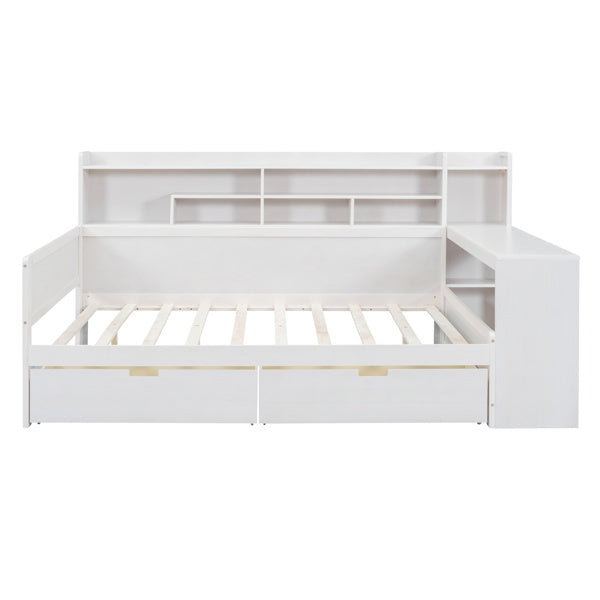 Wooden Full-size Sofa Bed With Storage Rack