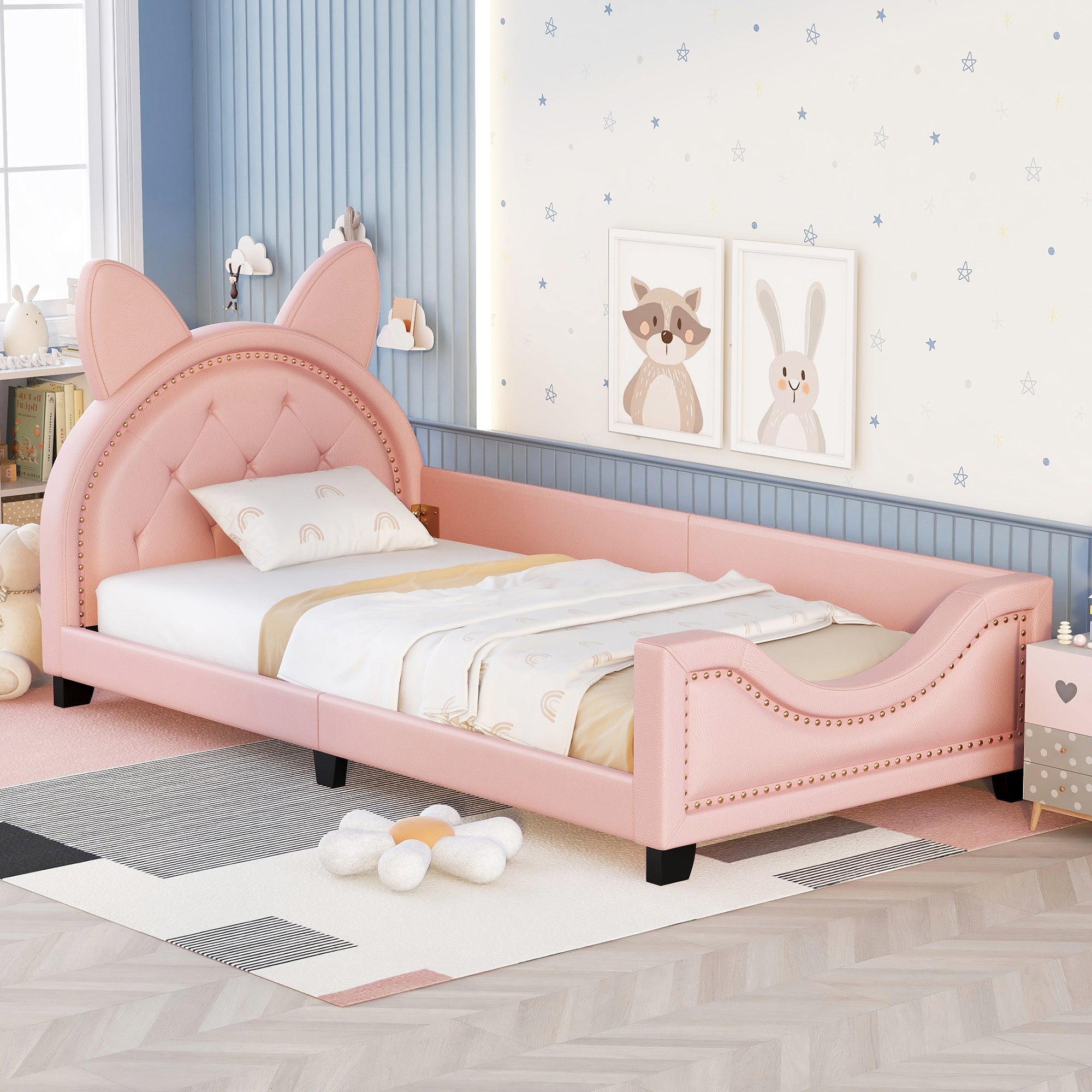 Single Cushioned Sofa Bed With Cardboard Ear Shaped Headboard