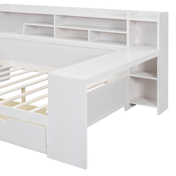 Wooden Full-size Sofa Bed With Storage Rack