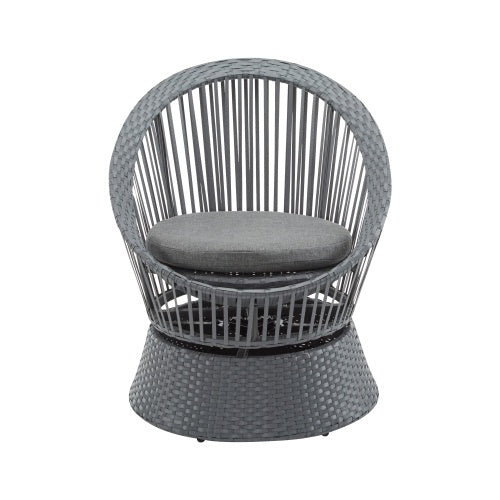 Modern Gray Wicker Lounge Chair With Rattan And Iron Frame