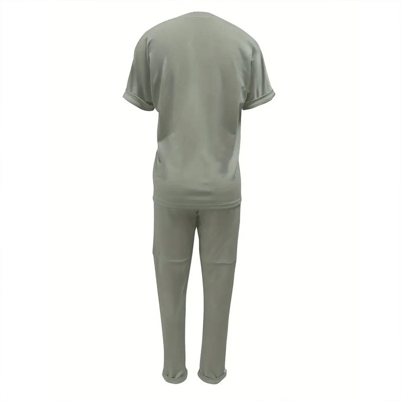 Women's Solid Color Short Sleeve Two-Piece Set