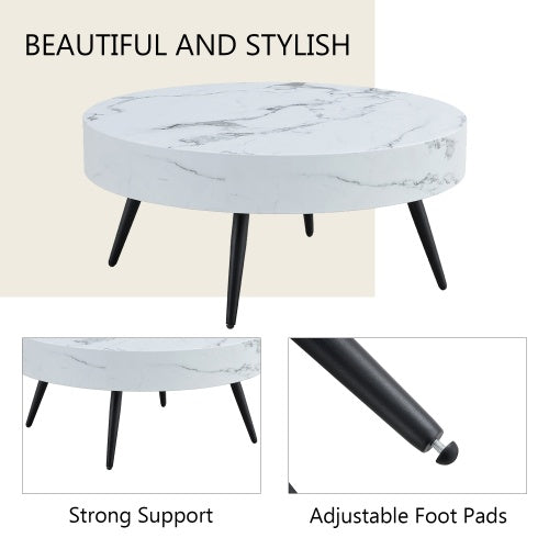 White Marble-Patterned Round Coffee Table