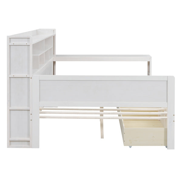 Wooden Full-size Sofa Bed With Storage Rack