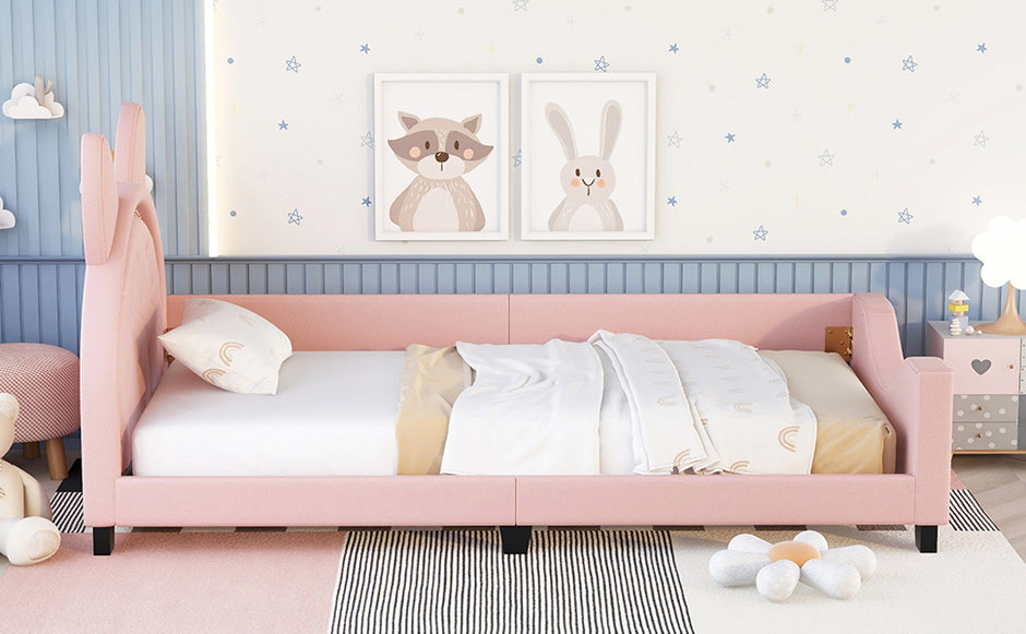 Single Cushioned Sofa Bed With Cardboard Ear Shaped Headboard