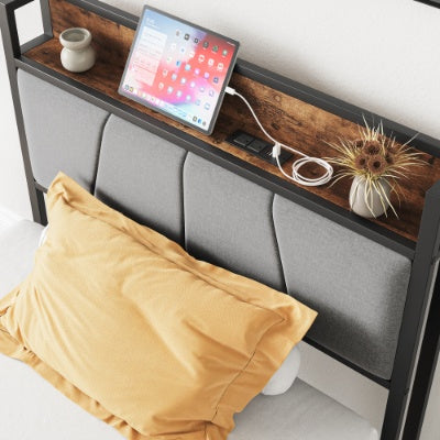 Twin Size Bed Frame, Storage Headboard With Charging Station
