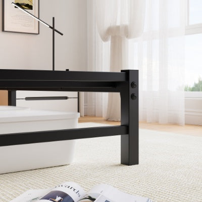 Queen Size Metal Bed Frame With Wooden Headboard and RGB lights