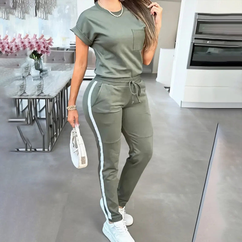 Women's Solid Color Short Sleeve Two-Piece Set
