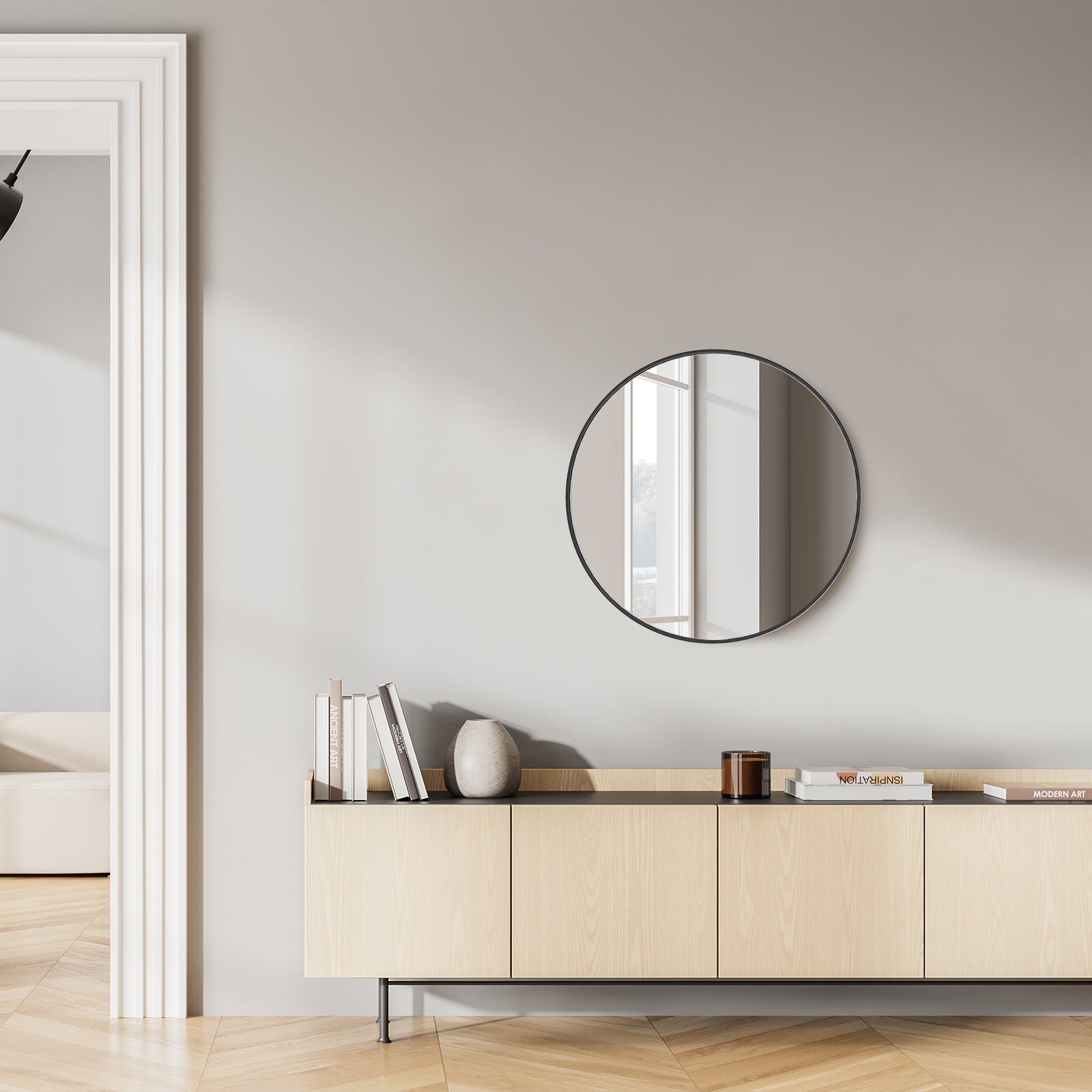 Black Circular Wall Mirror