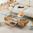 Modern Two-Tier Clear Tempered Glass And Black Marble Texture