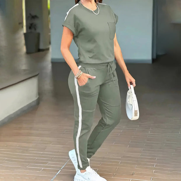 Women's Solid Color Short Sleeve Two-Piece Set