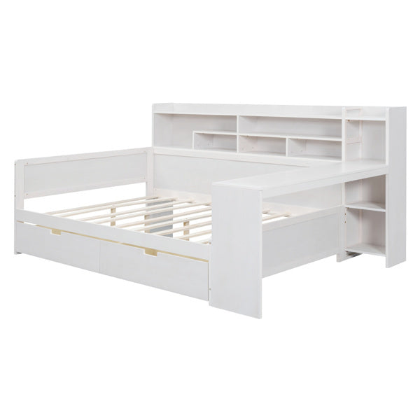 Wooden Full-size Sofa Bed With Storage Rack