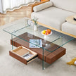 Modern Two-Tier Clear Tempered Glass And Black Marble Texture