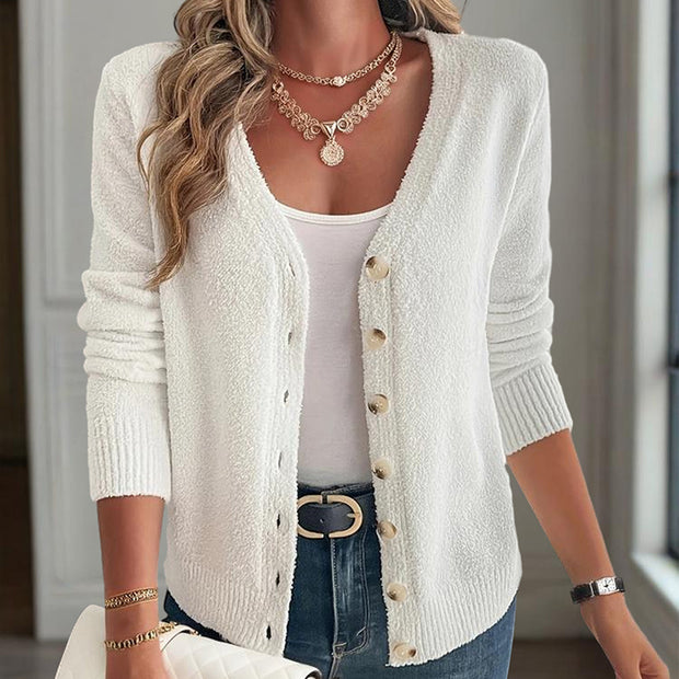 V-Neck Button Front Long Sleeve Knit Cardigan