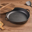 11 Cast Iron Wok With Dual Handles And Wooden Lid, Uncoated Frying Pan
