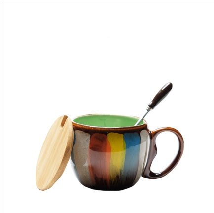 Creative ceramic cup mug with lid spoon