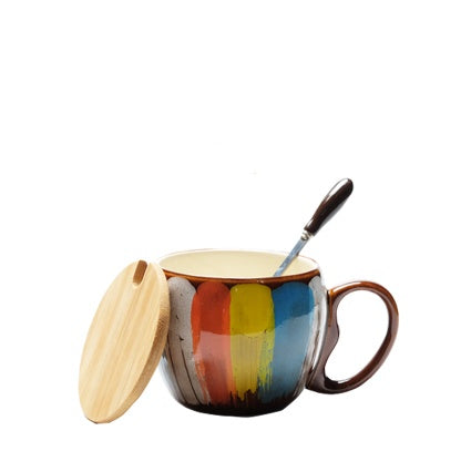 Creative ceramic cup mug with lid spoon