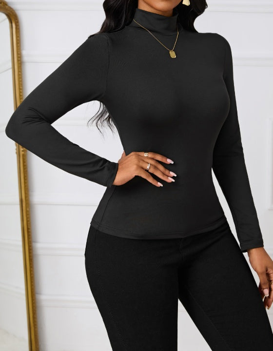 Versatile Autumn And Winter Style Solid Color Base T-shirt Top