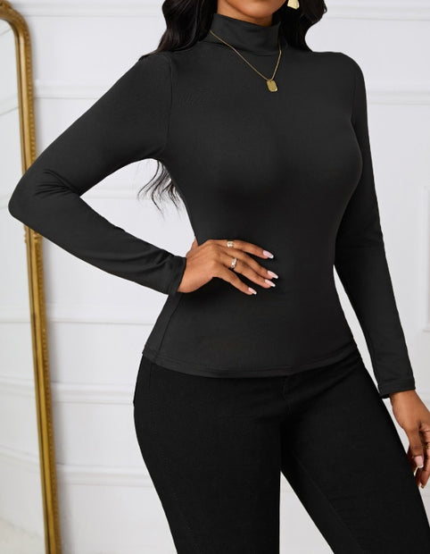 Versatile Autumn And Winter Style Solid Color Base T-shirt Top