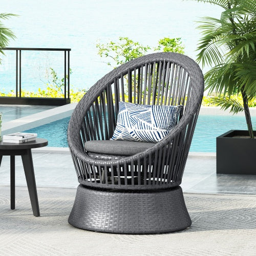 Modern Gray Wicker Lounge Chair With Rattan And Iron Frame