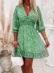 V-neck Printed Dress With Ruffled Sleeves