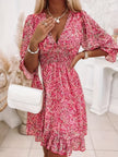 V-neck Printed Dress With Ruffled Sleeves
