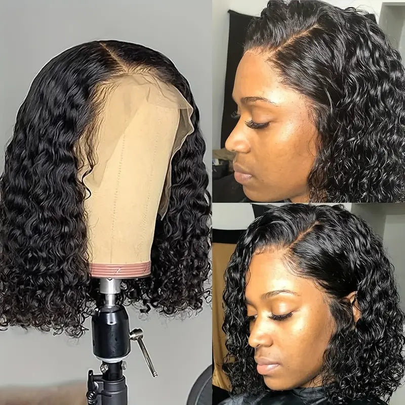 13x4x1 Lace Closed Synthetic Non-toxic Wig Short Bob Jerry Curly Hair Wig 14 Inch Non-adhesive Lace