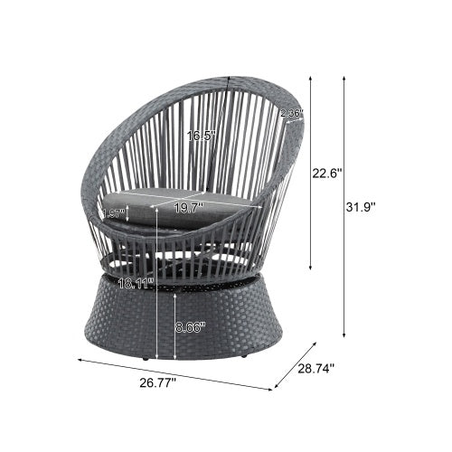 Modern Gray Wicker Lounge Chair With Rattan And Iron Frame