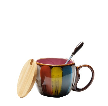 Creative ceramic cup mug with lid spoon