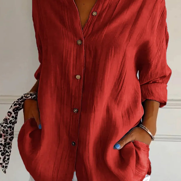 Women's Pleated Button-Down Shirt - Lightweight & Versatile