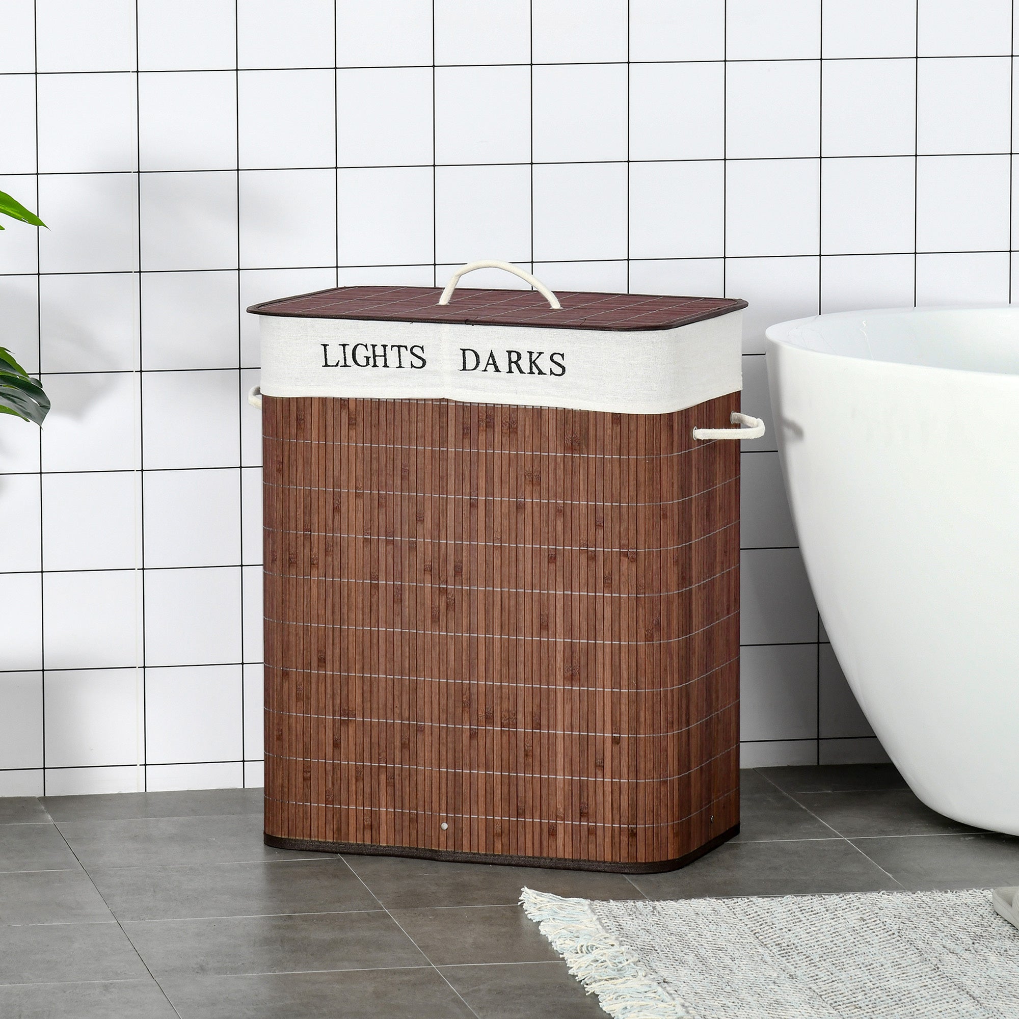 Bamboo Laundry Basket With Lid And String Handles