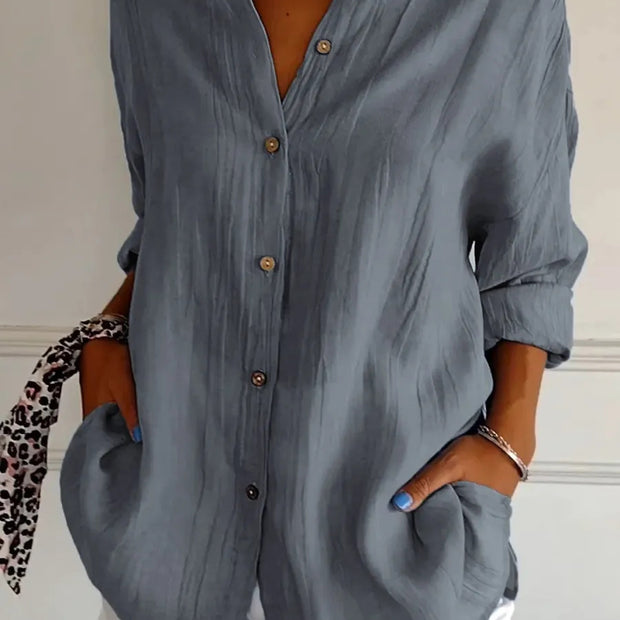 Women's Pleated Button-Down Shirt - Lightweight & Versatile