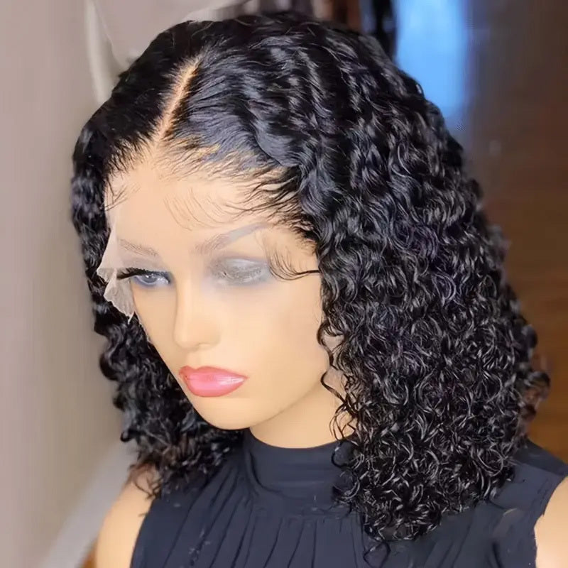 13x4x1 Lace Closed Synthetic Non-toxic Wig Short Bob Jerry Curly Hair Wig 14 Inch Non-adhesive Lace