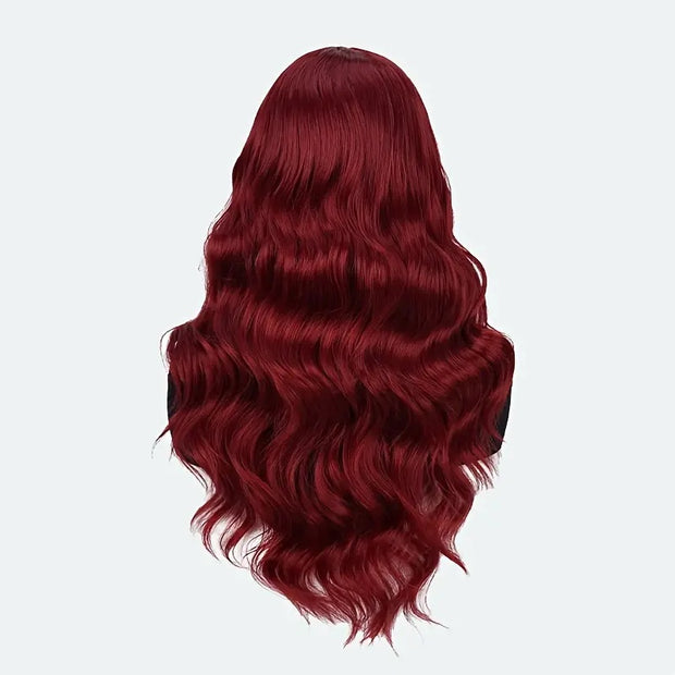Elegant 24 Inch Red Wavy Synthetic Wig