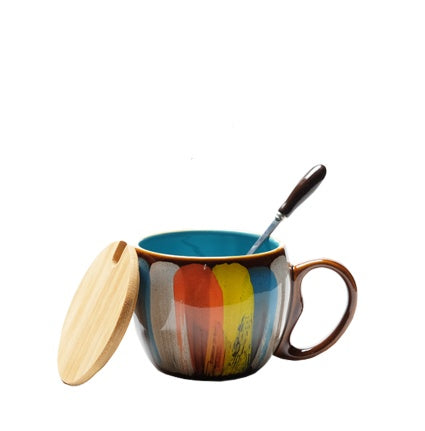 Creative ceramic cup mug with lid spoon