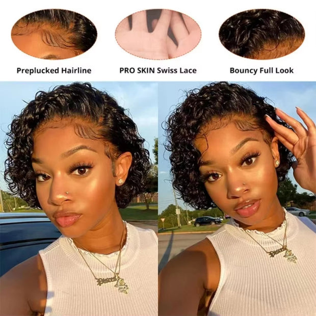 13x1 pixie Wigs Human Hair